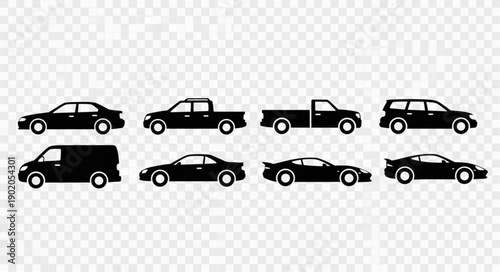 Collection of Diverse Vehicle Silhouettes.