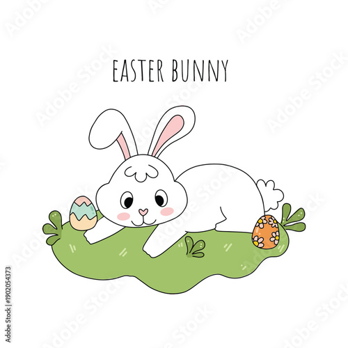 Cute Easter Bunny with Eggs – Spring Holiday Cartoon Illustration
