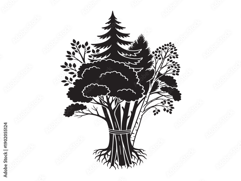 Fototapeta premium Rustic forest tree illustration for natural branding use