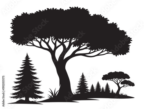 Scenic tree silhouette vector for tranquil landscape design