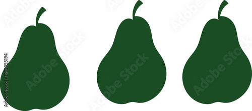 Minimalist green pear silhouettes illustration on white background, simple fruit icon design, healthy food concept, flat vector style for branding and packaging