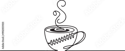 Coffee Cup with Steam Minimal Line Icon Symbolizing Relaxation and Drink Concept Vector Illustration