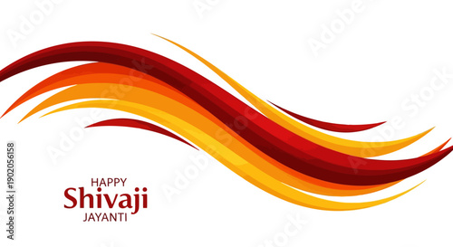 Vector illustration of wavy lines in shades of red, orange, and yellow with Happy Shivaji Jayanti text on a white background, conveying a nationalistic and historic mood.