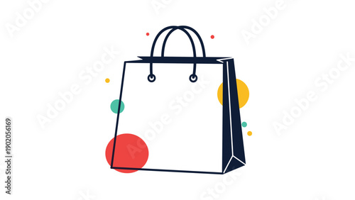 Simple shopping bag design with a modern and colorful twist, featuring abstract dots, symbolizing retail, purchases, and consumerism.