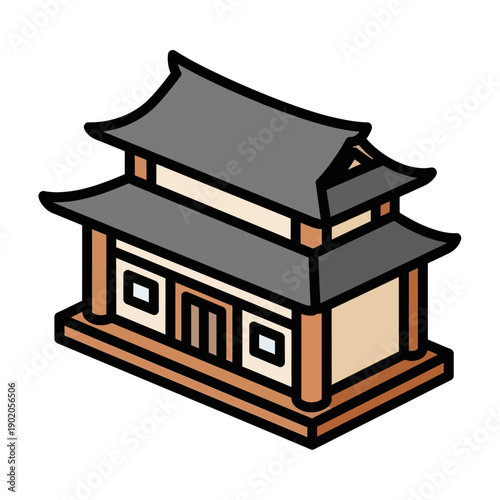 Traditional Asian Style Cartoon Building Illustration.