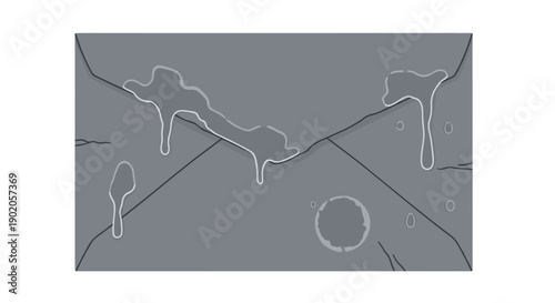 Illustration of a wet envelope with water droplets, isolated on a white background, showcasing moisture effects on paper