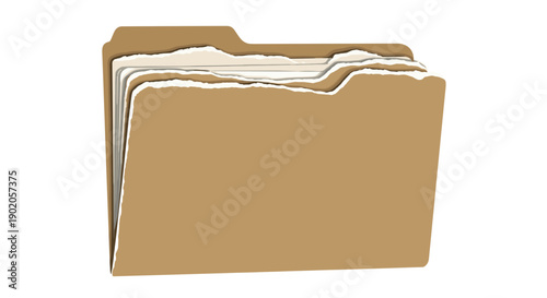 Torn folder with jagged edges isolated on a clean white background, showcasing a worn and textured appearance