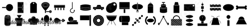Barbecue and kitchen icons in a solid black minimalist glyph style for food branding.
