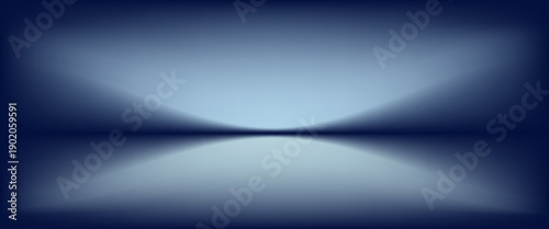 Blue and white studio gradient background. Abstract empty room backdrop. 3d vector cool light texture. Luxury neon lights limbo bg. Dark festive color bg. Modern photo studio spotlight glow podium