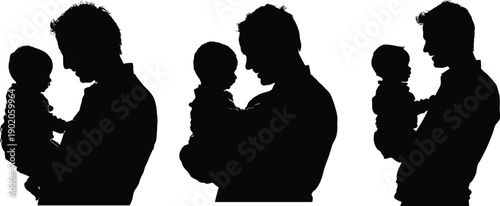 Dad Holding Baby Silhouette Set Vector 