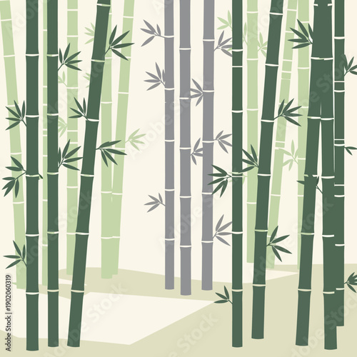 Bamboo Forest with Green and Gray Stalks.