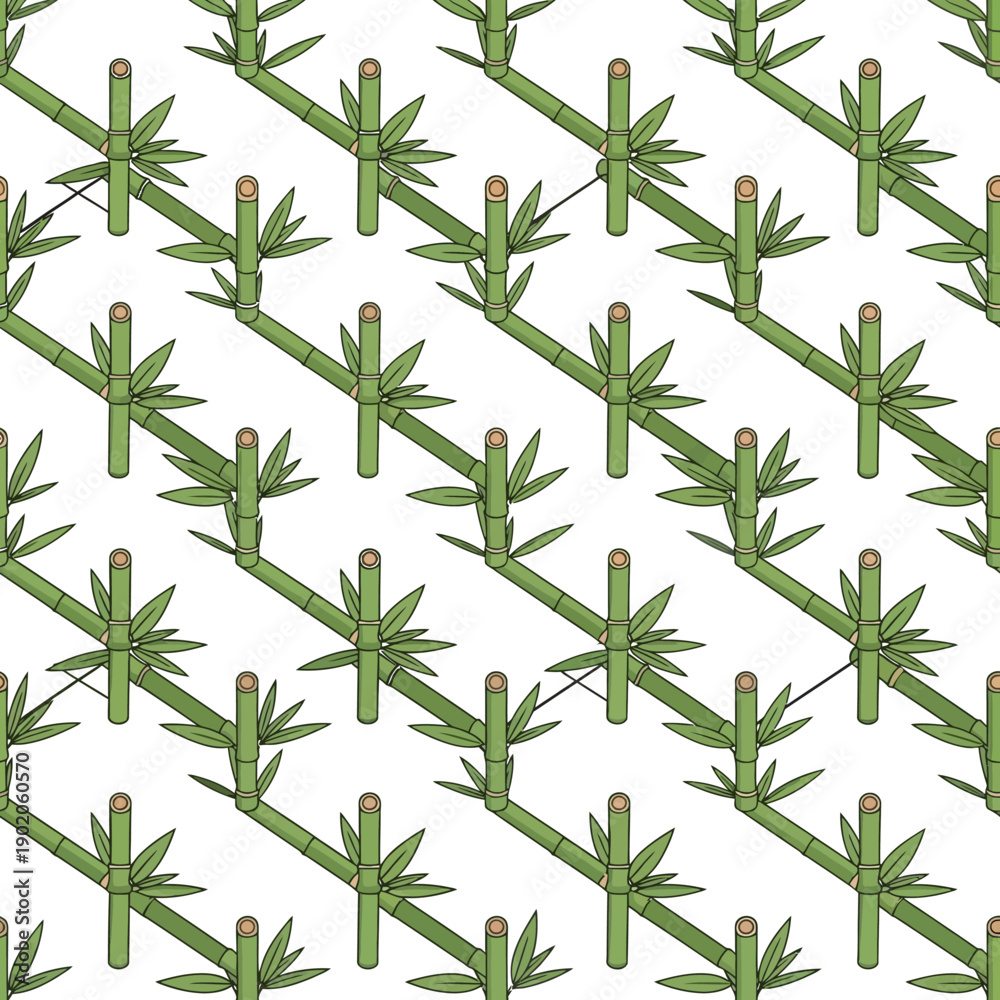 Fototapeta premium Seamless pattern of green bamboo stalks on white background.