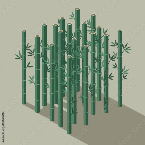 Bamboo forest illustration with green stalks and leaves.