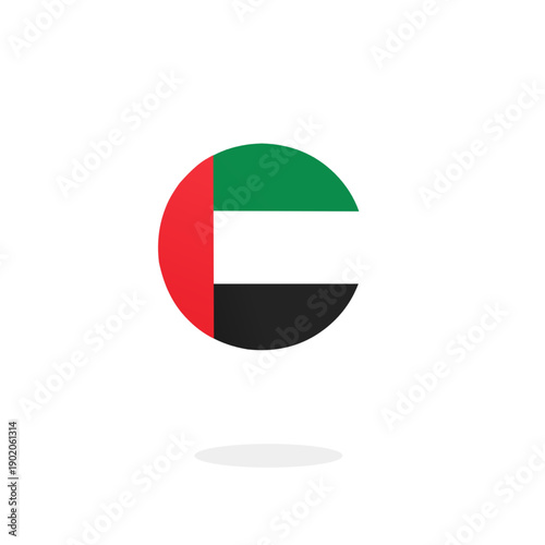 Minimalist circular vector icon featuring the national flag of the United Arab Emirates (UAE). Professional graphic for travel, Middle Eastern culture, national identity, and international business.