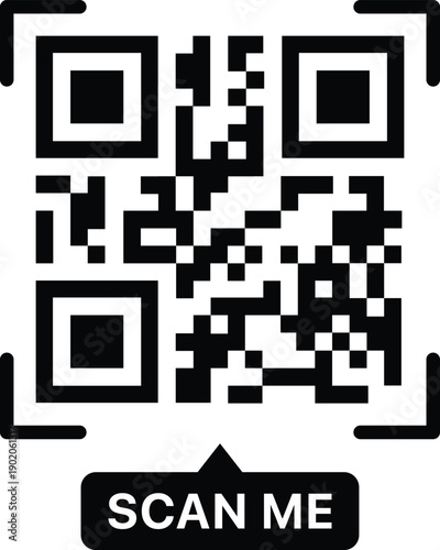 A vector illustration of a square QR code pattern on a white background, representing a digital barcode symbol for mobile scanning technology and business data information
