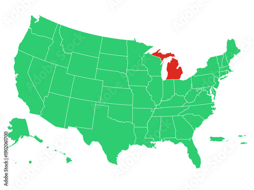 Map USA States Highlight Michigan Solid
