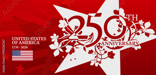 United states of america 250th anniversary, 1776 - 2026, patriotic banner, poster, background with grunge stars and flag