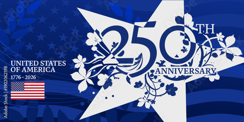 United states of america 250th anniversary, 1776 - 2026, patriotic banner, poster, background with flag and star