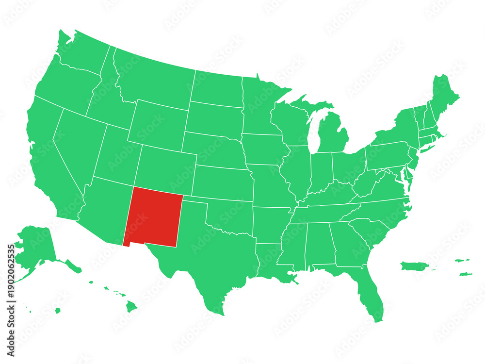 Fototapeta premium Map USA States Highlight New Mexico Solid
