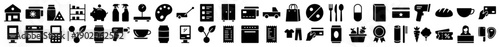 Grocery and retail shopping icons in a solid black glyph style for store interfaces.