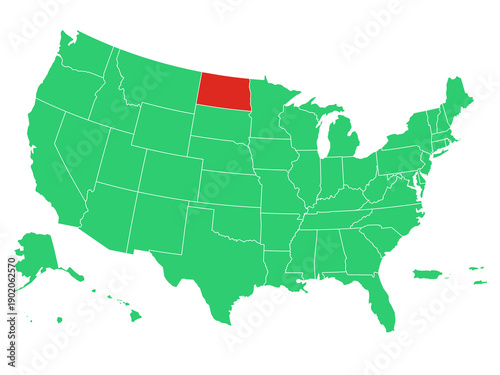 Map USA States Highlight North Dakota Solid