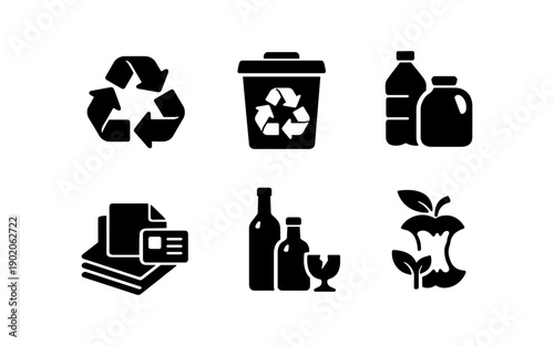 Collection of diverse recycling and waste management icons on a white background