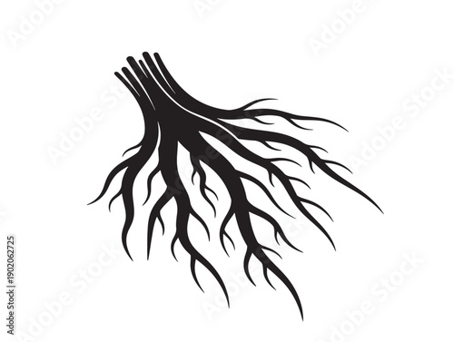 Spreading tree roots silhouette natural vector illustration