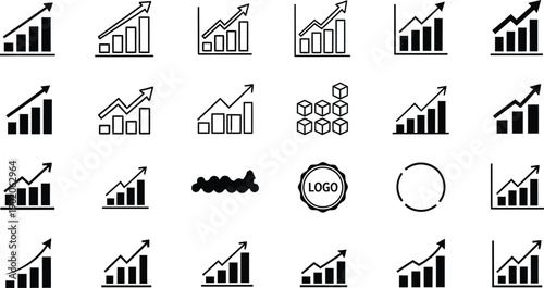 Modern Business Growth Charts and Graphs Icon Collection