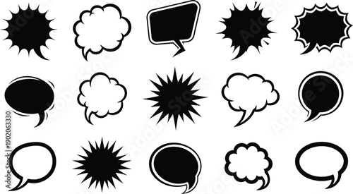 Assorted Black Speech Bubbles and Comic Explosion Shapes