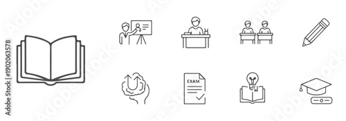 School and Online Education Icons Set - Professional Line Icons for Learning Knowledge Graduation Student Teacher and Academic Research