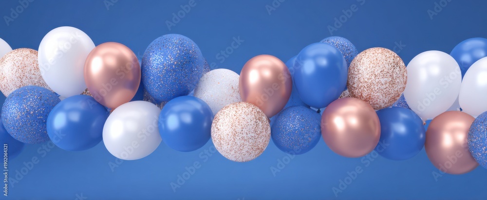 Fototapeta premium Elegant blue white and rose gold balloons with glitter enhance celebrations and special occasions.