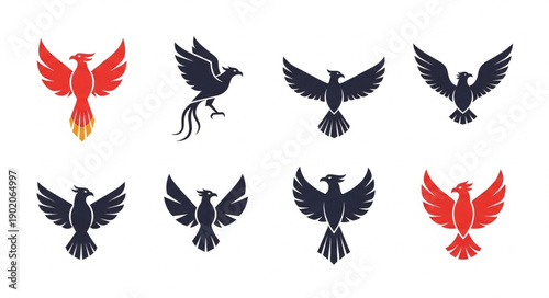 Collection of Phoenix Bird Icons and Silhouettes.