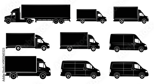 Collection of Silhouetted Commercial Trucks and Vans.