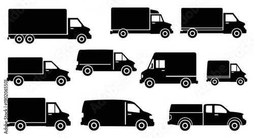 Collection of Silhouetted Delivery Trucks and Vans.