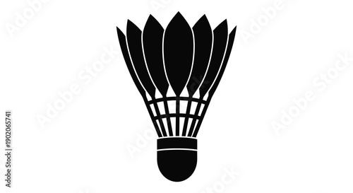 A striking black silhouette depicts a badminton shuttlecock showcasing its aerodynamic form and design silhouette high quality professional