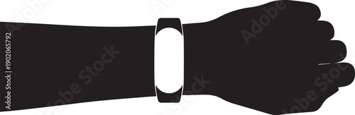 Silhouette of human wrist wearing modern smart fitness tracker band device illustration