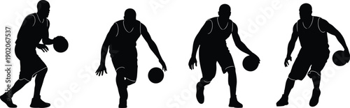 Four Silhouette Basketball Players Dribbling in Action silhouettes