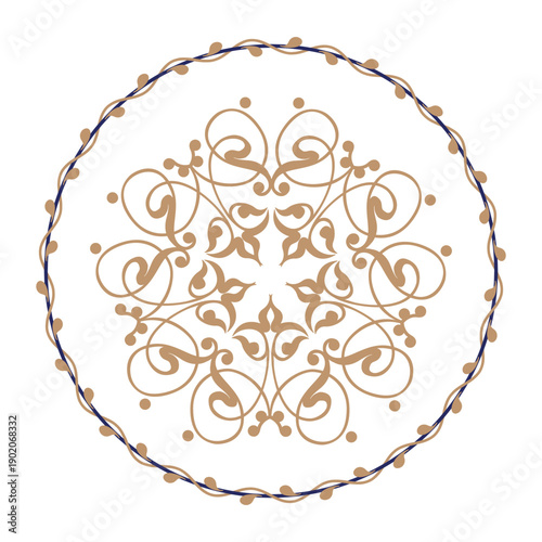 Circular pattern in the style of baroque. Round porcelain plate. European frame with pattern. For textile, embroidery, plate, porcelain. Vector illustration