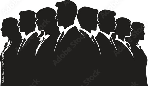 Business Team Silhouette Group, Corporate Professionals Standing Together Vector Illustration Isolated on White Background
