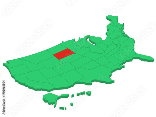 Map USA Isometric States South Dakota Solid