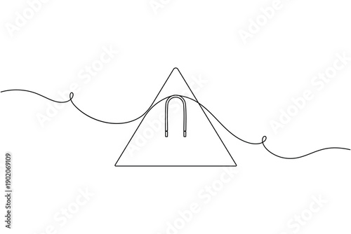 Caution magnetic field warning hazard sign icon continuous one line drawing on white background minimalist strong magnet danger safety symbol outline vector illustration