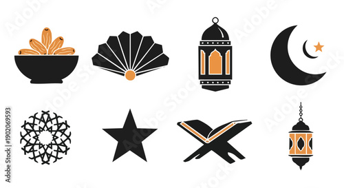 Minimalist Ramadan Symbols in Black and Saffron