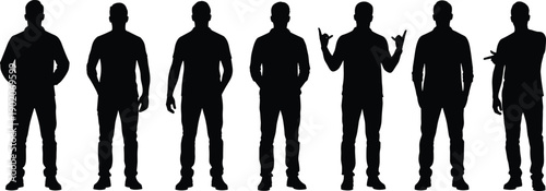 Six Silhouette Figures in Different Poses with Hand Gestures people