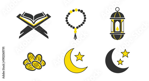 Set Dicônes du Ramadan Minimaliste Gris Anthracite Jaune