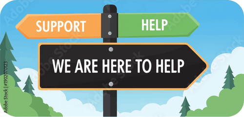 Directional signpost pointing toward support and help services