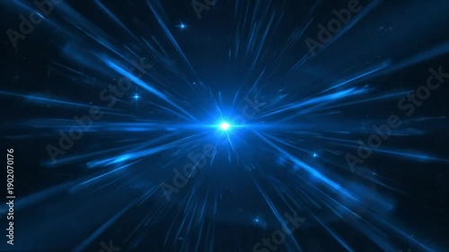 Abstract blue light burst with energy particles expanding in dark space, futuristic design