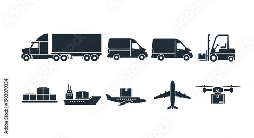 Collection of transportation and delivery icons.