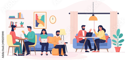 Diverse group of people working collaboratively in a bright, modern indoor space