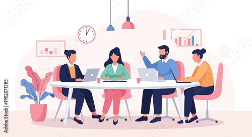 Diverse professionals in a meeting room collaborating around a table