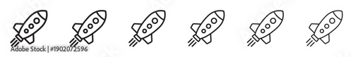 Rocket Line Icon Collection for Startup Launch, Growth, Innovation and Success Concept Icons.